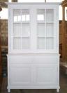 Double corps peint blanc, en pin, 2 portes vitrées, 2 portes à panneau, 2 tiroirs, sur mesure