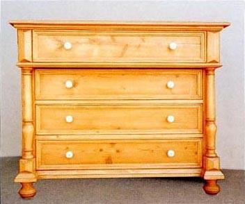 Commode en pin, 4 tiroirs, boutons en céramique, sur mesure