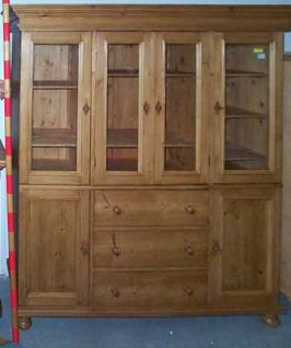 Double corps en pin, 4 portes vitrées, 2 portes à panneau, 3 tiroirs, sur mesure