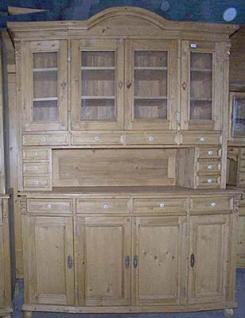 Double corps en pin, 4 portes vitrées, 4 portes à panneau, 14 tiroirs, sur mesure