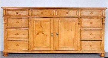 Dressoir en pin, 2 portes, 10 tiroirs, sur mesure