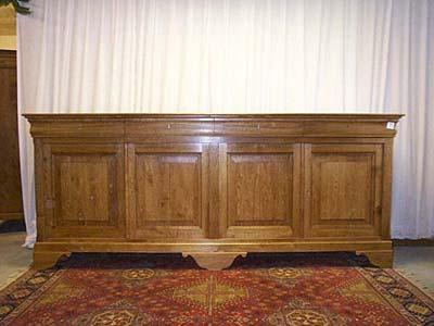 Dressoir Louis-Philippe, 4 portes à panneau, 4 tiroirs H97 L240 P50,  H115 L240 P50 cm