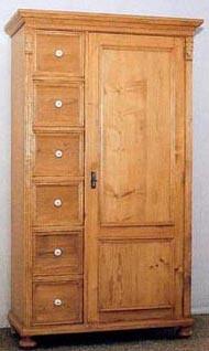 Garde-manger en pin, 1 porte à double panneaux, 6 tiroirs
