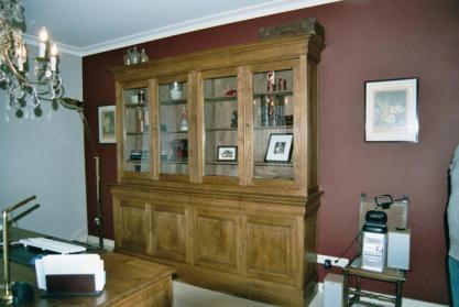 Meuble de bureau  Louis Philippe, 4 portes vitrées, 4 tiroirs, 4 portes à panneau