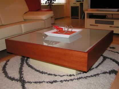 Table de salon moderne - Table basse, cubique, plateau en verre sablé